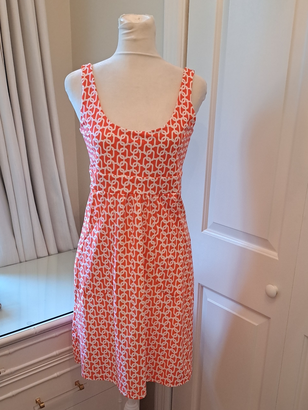 NWOT Jude Connally Womens Summer Coral/White Chain Print Mini Dress XS